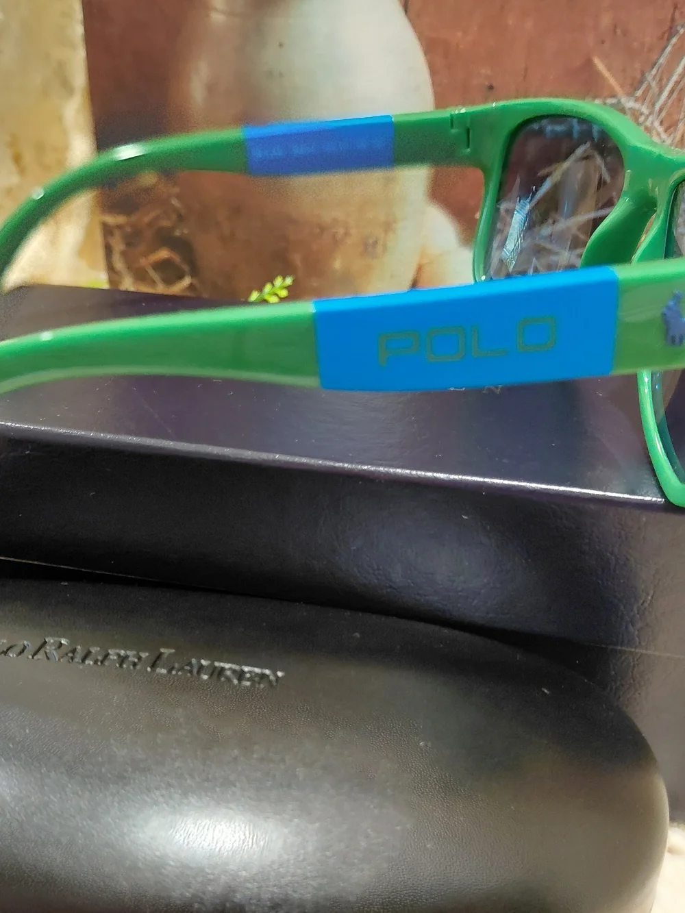 Polo by Ralph Lauren Green Frame Sunglasses with Blue Lenses